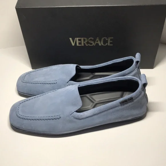 New Authentic Versace Villa Suede Driver Shoes – Blue (Size 47)